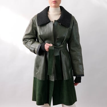 Vintage Donna Karan Collection Hunter Green Leather & Suede Jacket w/ Cashmere Collar | UNWORN | Made in Italy | 1990s 2000s Designer Jacket 