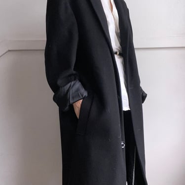 vintage black wool menswear overcoat l/xl 