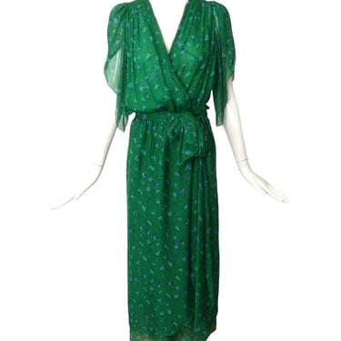 ANNA WEATHERLEY- 1980s Floral Chiffon Wrap Dress, Size 10