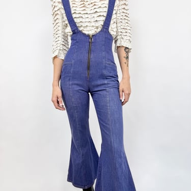 70s Denim Crop Flared Overalls