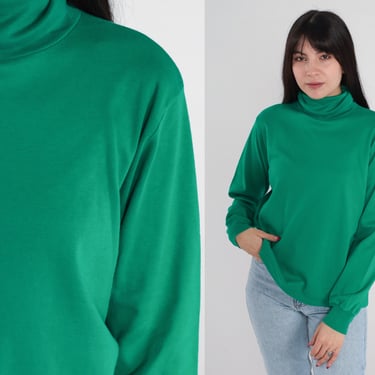 Green Turtleneck 90s Long Sleeve Shirt Basic Top Normcore Pullover Simple Plain Tee Vintage 1990s Nordstrom Town Square Extra Large xl 