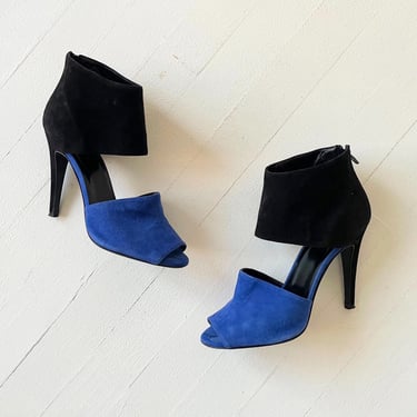 Pierre Hardy Black + Blue Colorblock Suede Cut-Out Heels 