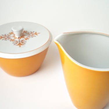 Mid Century Modern China Sugar Bowl & Creamer Harvest Gold Retro Kitchen Decor Porcelain made in Japan 