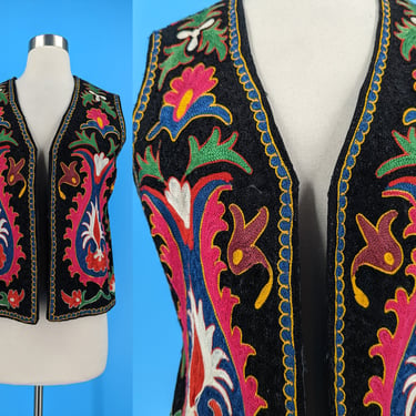 Vintage Uzbek Folk Embroidered Vest - Small / Medium Embroidered Vest 