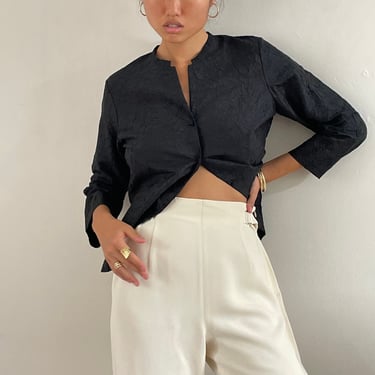 90s silk crinkle blouse / vintage black crinkle silk Eileen Fisher blouse jacket over shirt | Medium 