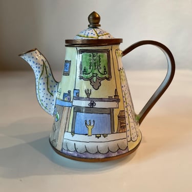 Vintage Enamel Miniature Teapot | Empress Arts Mini Enamel on Brass Teapot Dining Room Design 