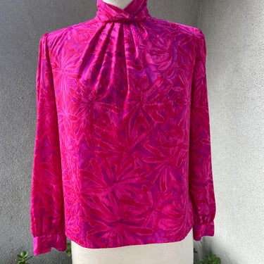 Vintage 80s preppy blouse pink purple sz 4 Petite by Anna Kriste 