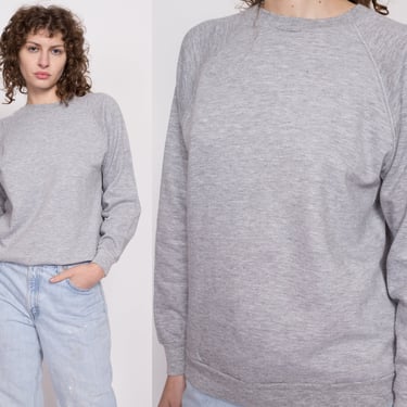 80s Heather Grey Crewneck Sweatshirt - Men's Medium Short, Women's Large | Vintage Plain Grunge Raglan Long Sleeve Pullover 