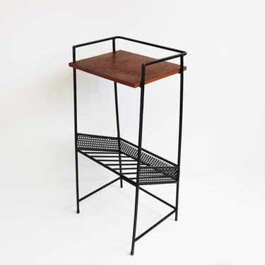 High Midcentury Modern Minimalistic Teak Black Iron Magazine Rack/Table Newspaper Stand Side Table 1960 Design Authentic 