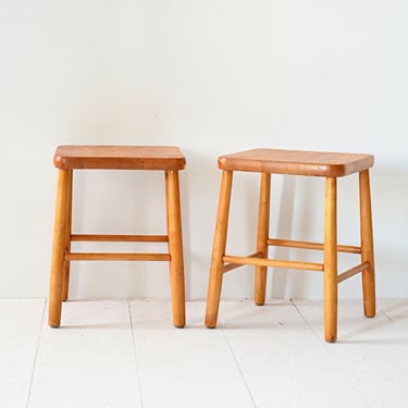 Vintage Wooden Stools – Rustic Mid-Century Style with Sleek Modern Lines 