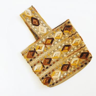 Vintage 60s Embroidered Shopper Purse - Bohemian Embroidered Top Handle Bag - Hippie Handbag - Southwest Carpet Bag 