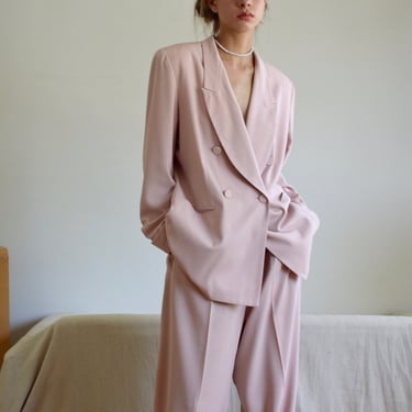 pale pink pleated wide leg pantsuit / blazer and pant set 
