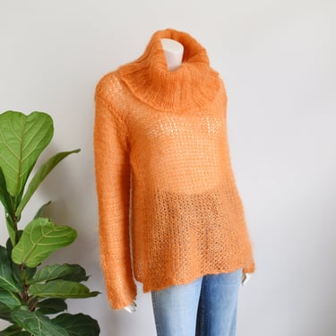90s Loose Knit Mohair Orange Turtleneck - M/L 