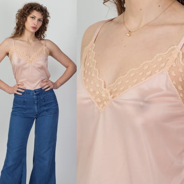 Vintage Sheer Heart Lace Lingerie Cami - Large | 80s 90s Pink Slip Camisole Top 