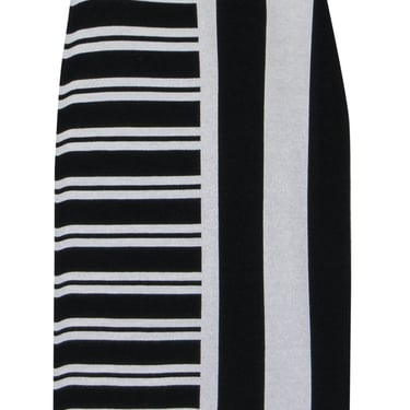 Theory - Black &amp; White Striped Knit Midi Skirt Sz S