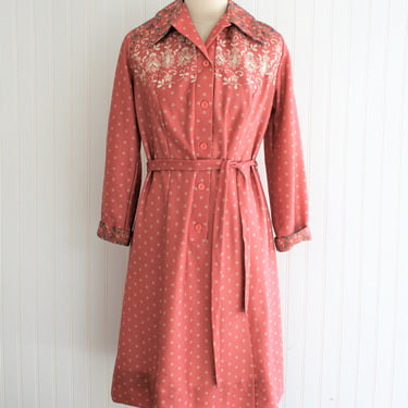 1970s - Day Dress - Easy Wear/Easy Care - by Lady Jennifer - Marked size 14 1/2 