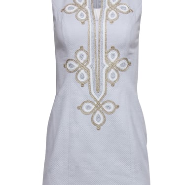 Lilly Pulitzer - Grey Cotton Sheath Dress w/ Metallic Embroidery Sz 00