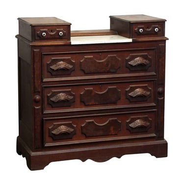 Dark Wood and Marble Top Five Drawer Dresser