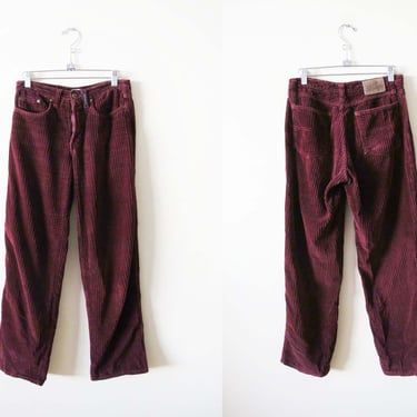 Vintage 90s Burgundy Red Corduroy Pants 28 -  Straight Leg Wide Wale Cord Pants -  Chunky Womens Preppy Academia Trouser Pants 