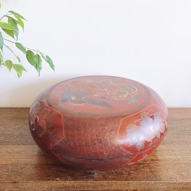 Antique Chinese Red Lacquer Phoenix and Dragon Box 