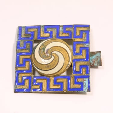 1920s 1930s Art Deco Egyptian Revival Blue and Bronze Half Belt Buckle Clip 