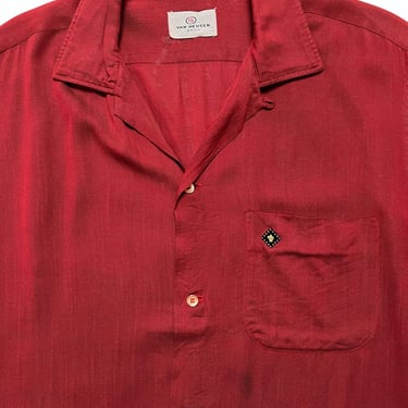 Vintage 1950s VAN HEUSEN Rayon Sport Shirt ~ M ~ Loop Collar ~ VLV ~ Elvis / Gene Vincent ~ Sportshirt 