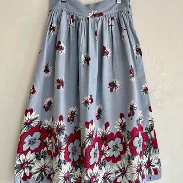 Lovely Summer Early 1940s Cotton Border Print Skirt Vintage 26 Waist 