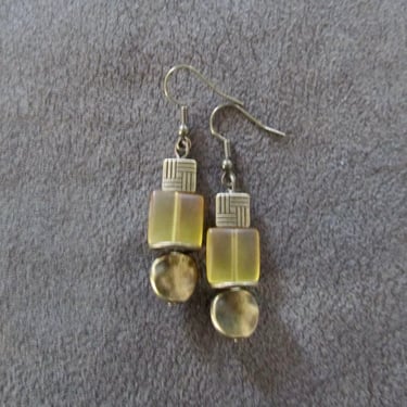 Yellow frosted glass and bronze earrings 
