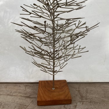 Metal Christmas Tree, Repurposed Nails, Holiday Tree, With Wooden Base, Table Top Tree, Alternative, Man Cave 