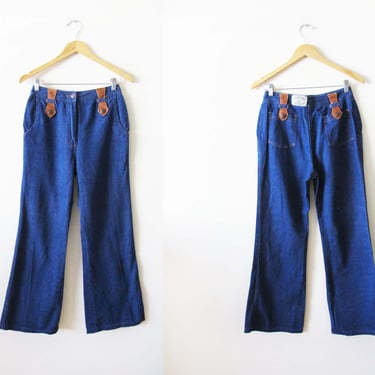 Vintage 70s High Waist Wide Leg Pants 28 - 1970s Womens Flare Bell Bottom Blue Jeans 
