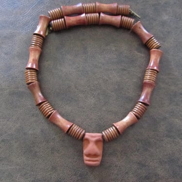 Chunky tiki ethnic wooden necklace 