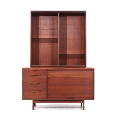 Jens Risom Mid Century Walnut Tambour Door Credenza and Hutch - mcm 