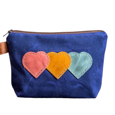 Hearts | Handmade Waxed Canvas Zipper Pouch | Linked Hearts 