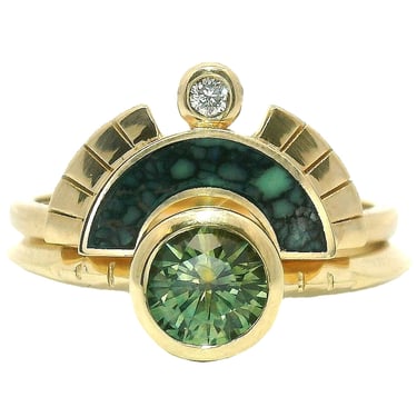 The Erba Set - .72 Ct Round Montana Sapphire &amp; Colina Verde Variscite