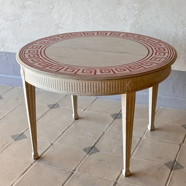 20th C. Narrow Swedish Painted Extension Dining Table Table with Two Large Leaves Greek Key Painted