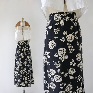 black floral maxi skirt - 26 - vintage 90s y2k spring summer botanical dark floral long ankle skirt 