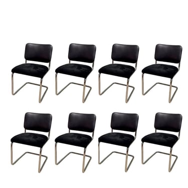 8 Marcel Breuer Black Leather/Suede Cesca Side/Dining Chairs for Knoll, 1980