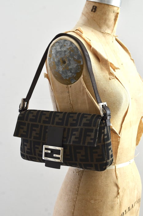 FENDI Vintage Zucca Baguette Monogram Wool Shoulder Bag