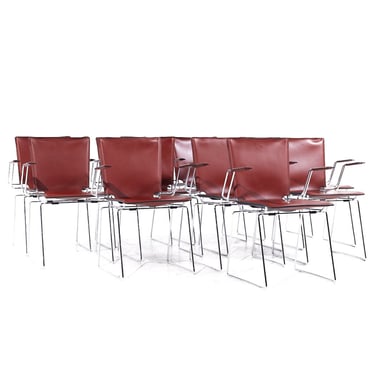 Hiroyuki Toyoda for ICF Mid Century Leather and Chrome Dining Chairs - Set of 12 - mcm 