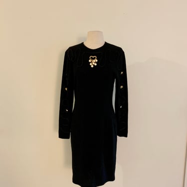 Steve Fabrikant vintage 1980s black wool dress with soutash & baubles-size XS/S 