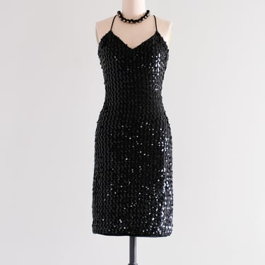 Sparkling 1970's Black Sequin Mini Dress/ Sz XS