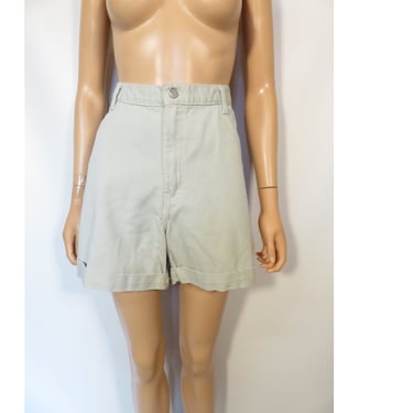 Vintage 90s Deadstock Muted Khaki Rolled Hem High Waist Denim Shorts Size 12 30 Waist 