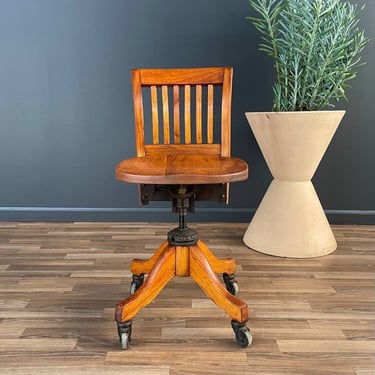 Mid-Century Oak Swivel Office Desk Chair, c.1940’s 