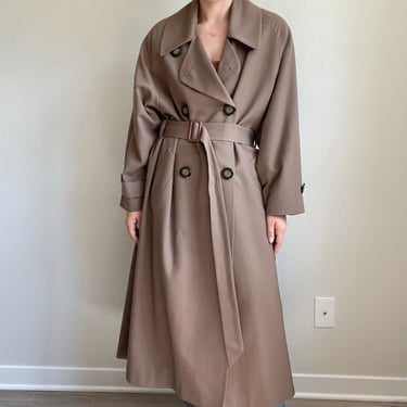 Vintage Womens 80s Christian Dior Brown Tan Long Trench Coat