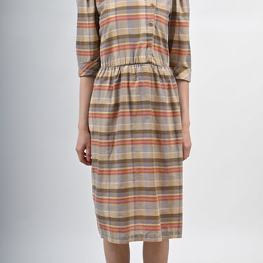 1980s Does 1930s Puffsleeve Plaid Shirtdress