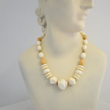 1980s Trifari Neutral Plastic Bead Necklace 