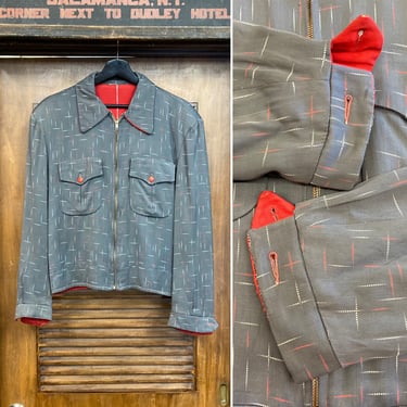Vintage 1950’s Atomic Fleck Reversible Gabardine Rockabilly Jacket, Cufflink Style Detail, Flap Pockets, 50’s Vintage Clothing 