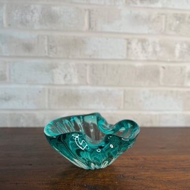Teal Glassware, Vintage Murano Glass, Small Blue Trinket Dish from the 1950s 