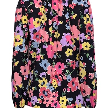 Kate Spade - Black w/ Multicolor Floral Print Tie Neck Blouse Sz M