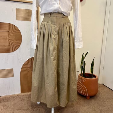 Liz Claiborne Vintage 90s Tan Beige 100% Cotton Pleated Midi Skirt 